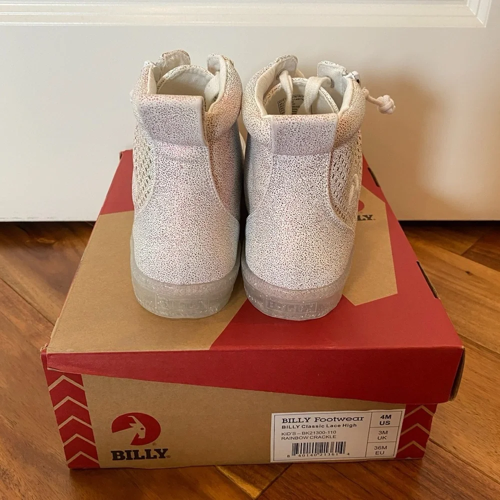 NEW BILLY Kids Classic Lace High-Tops - Rainbow Crackle White - Picture 3 of 6